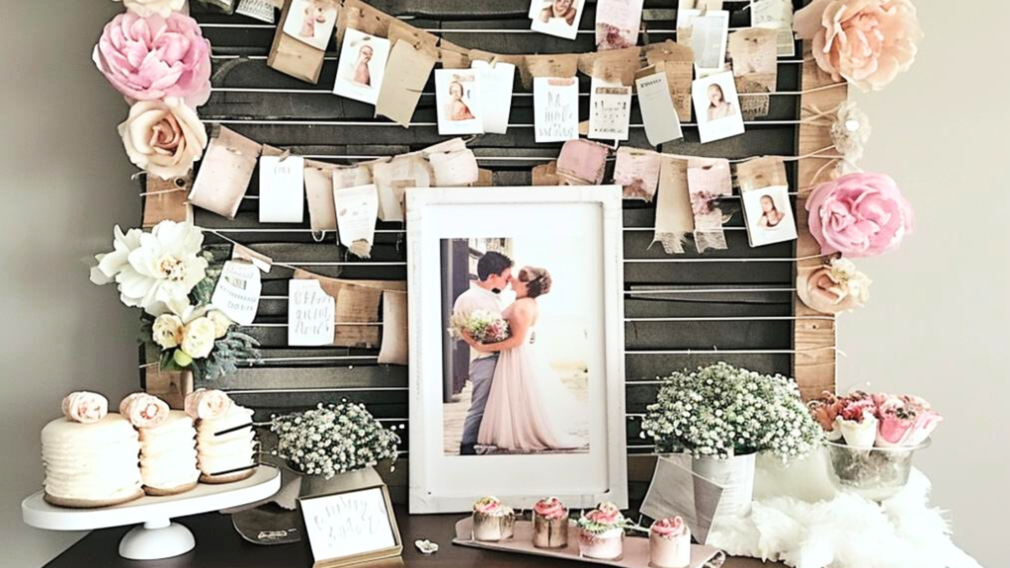 bridal shower photo display