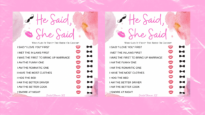 he said she said bridal shower game