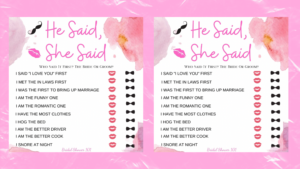 he said she said bridal shower game
