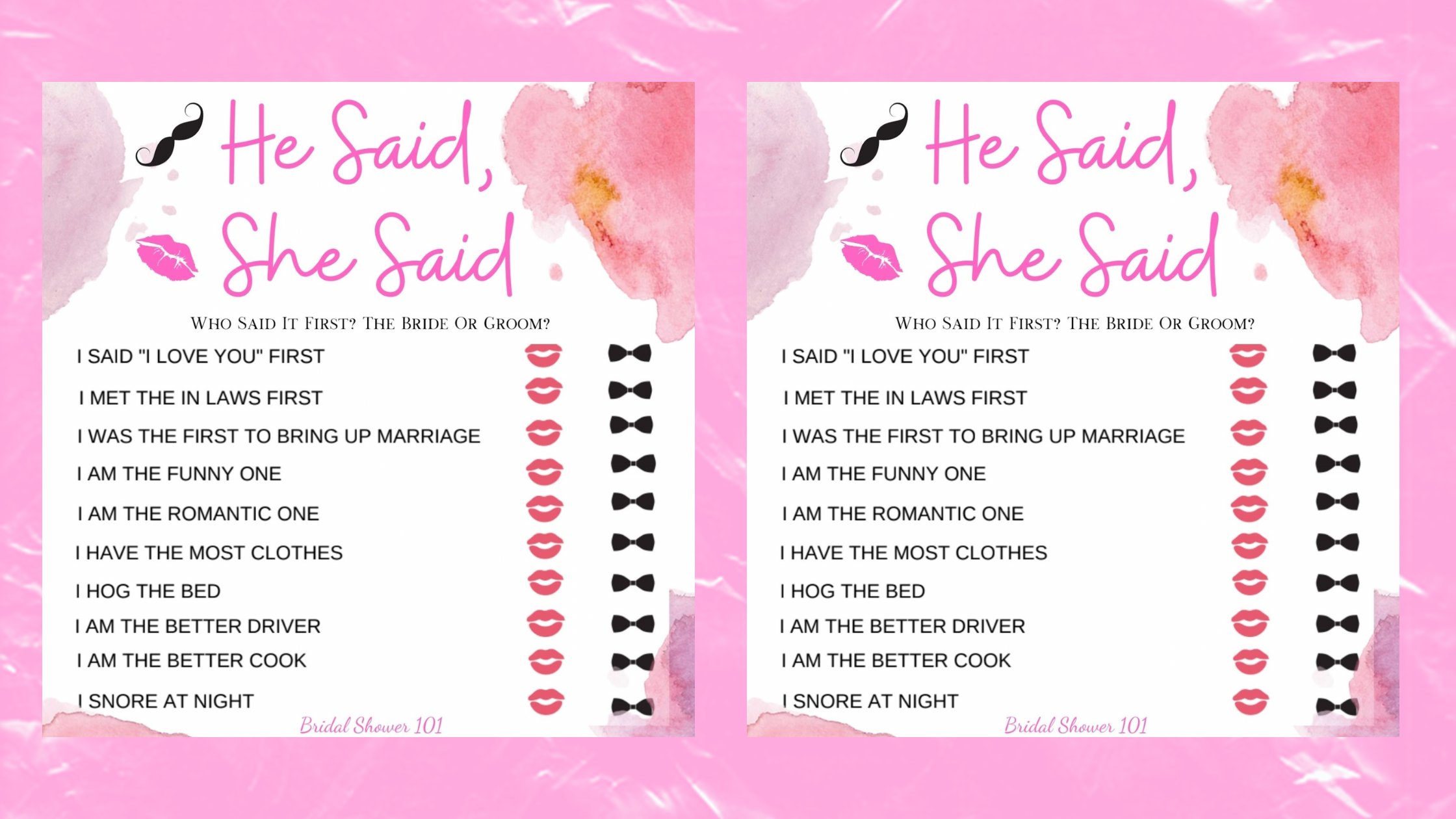 He Said She Said Bridal Shower Game Bridal Shower 101