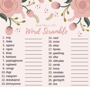 wedding word scramble