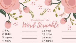 bridal shower word scramble