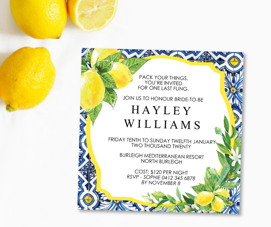 lemon themed bridal shower invitations