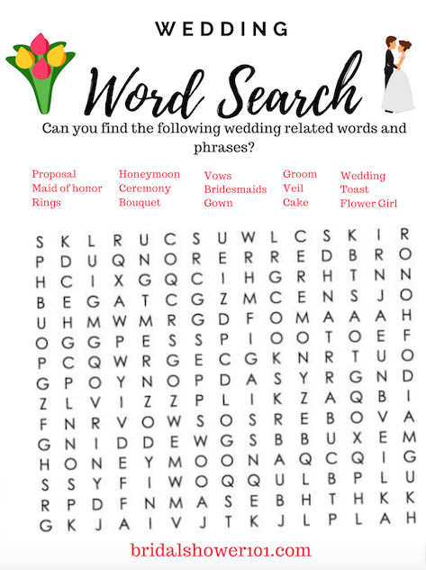 bridal shower word search