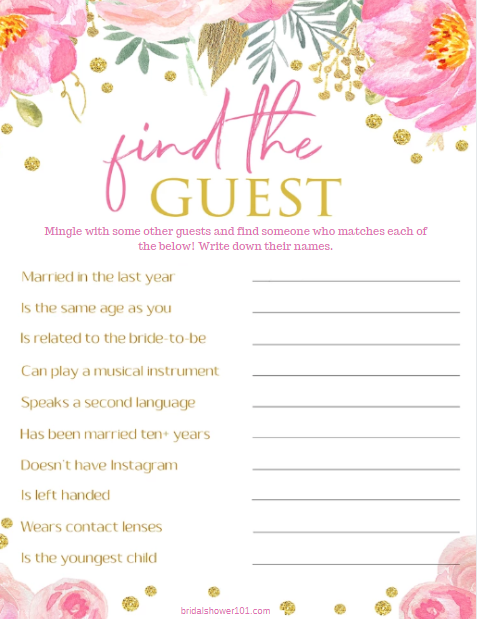 find the guest bridal shower game