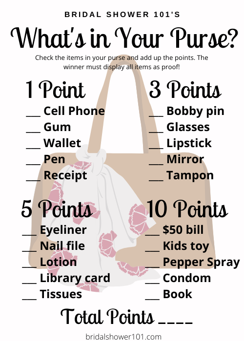 Free Printable What s In Your Purse Game For Bridal Shower Bridal Shower 101