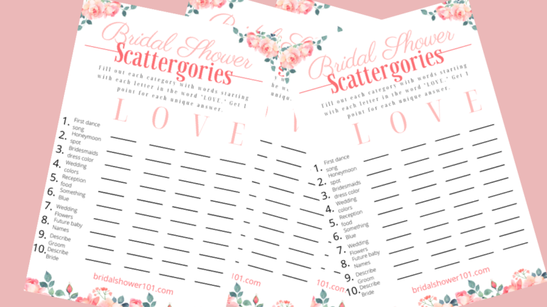 Bridal Shower Scattergories