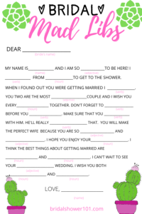 bridal shower mad libs