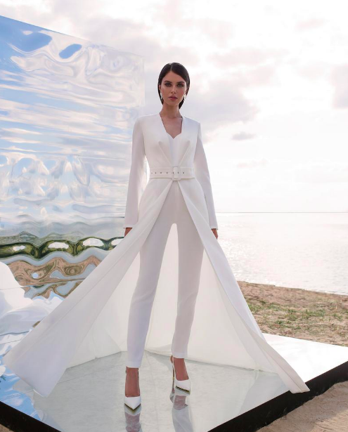 bridal jumpsuit with train