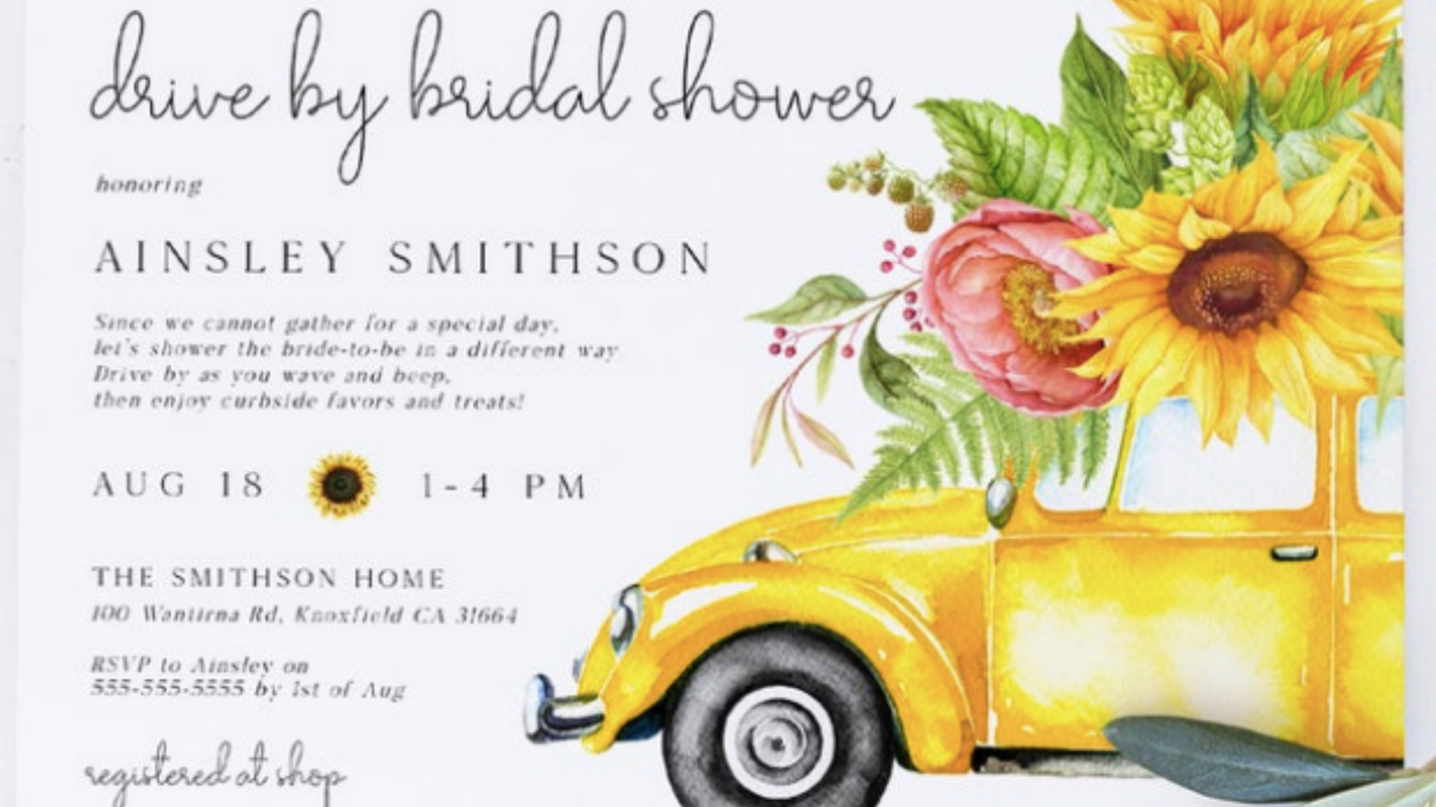 Car Bridal Shower Parade Invite Drive-By Bridal Shower Invitation Drive Up Bridal Shower Invite Drive Through Bridal Shower Invitation