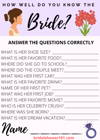 Bridal Shower Games-Printable Bridal Shower Game-Bride and Groom Questionnaire-Party Games-Party Printable Games-Wedding Shower Games