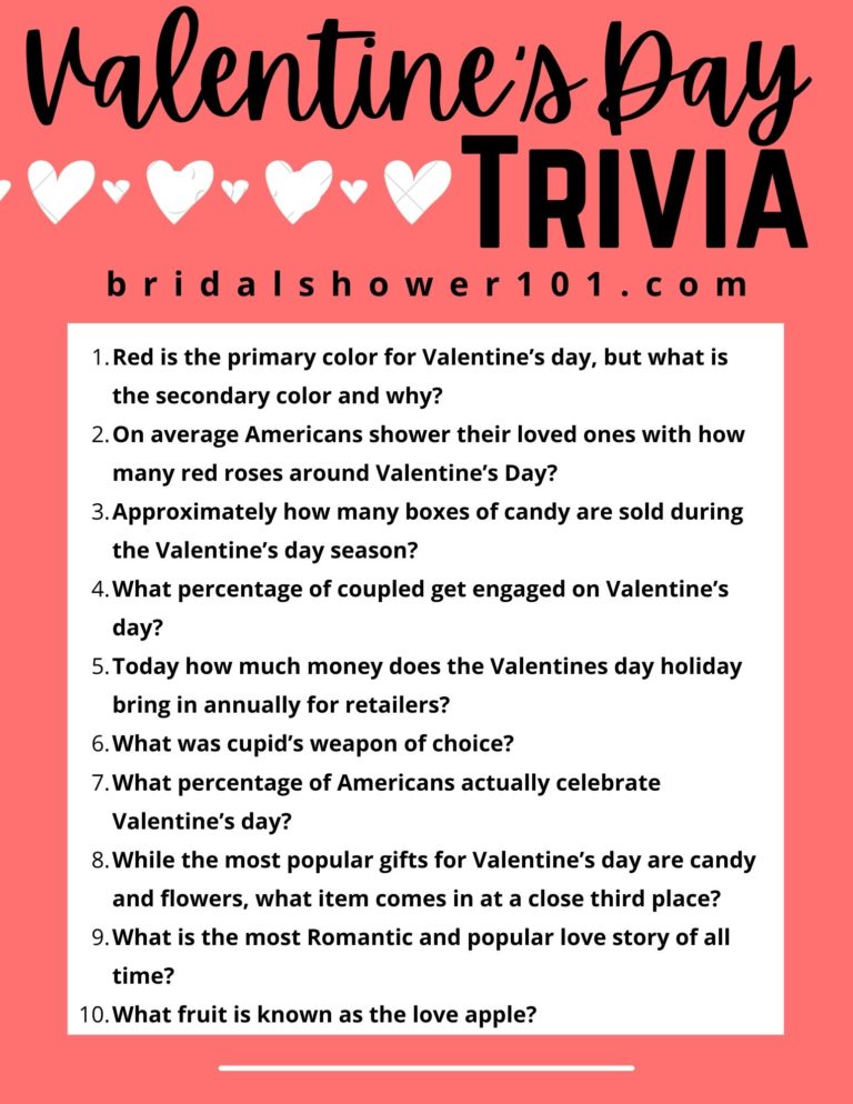 Questions for Valentine’s Day Trivia | Bridal Shower 101