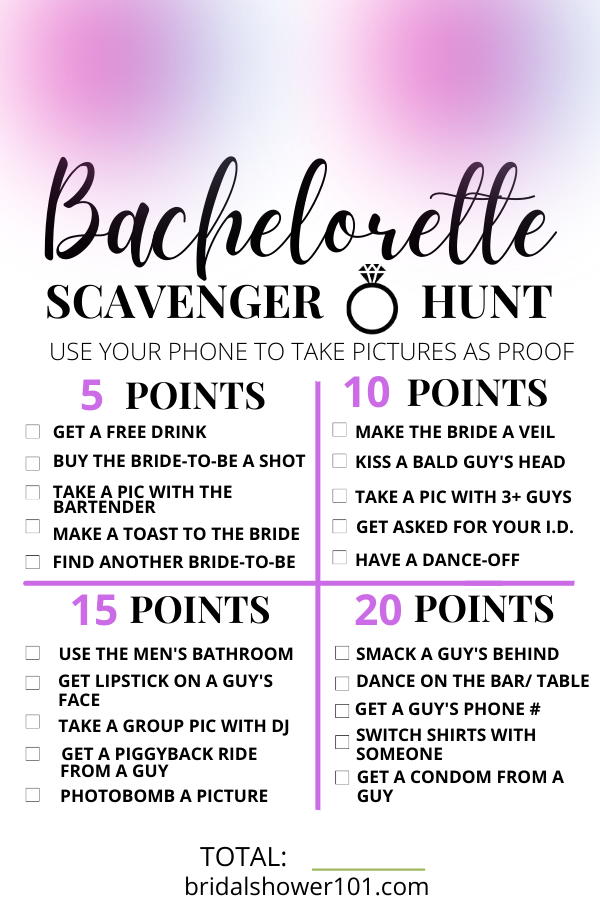 Free Bachelorette Scavenger Hunt Game Bridal Shower 101