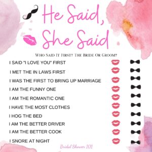 He Said She Said Game For Bridal Shower (FREE)| Bridal Shower 101