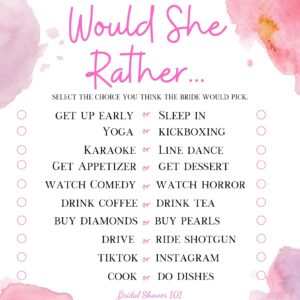 would she rather bridal shower game