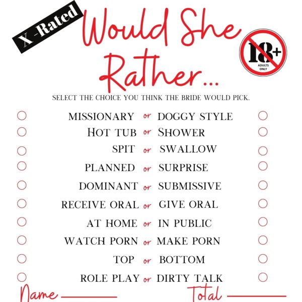 Free Would She Rather Bridal Shower Game | Bridal Shower 101