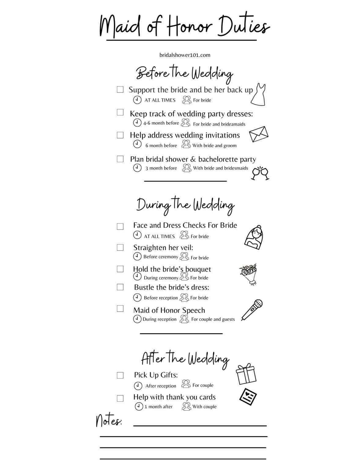 bridal shower checklist for maid of honor