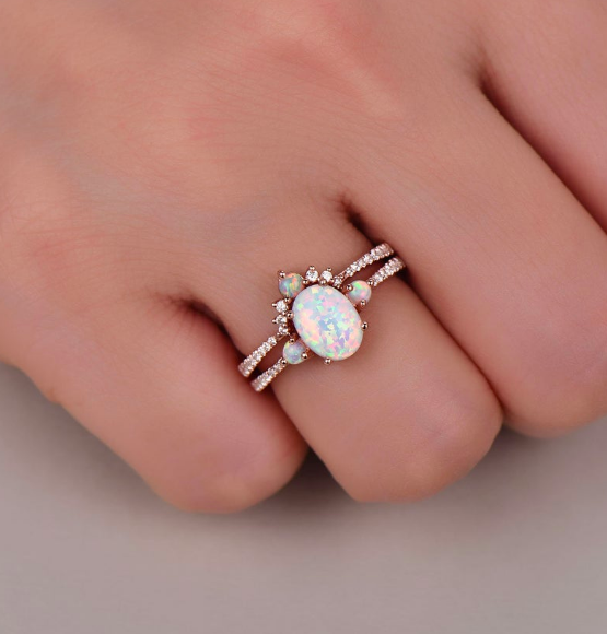 white fire opal ring