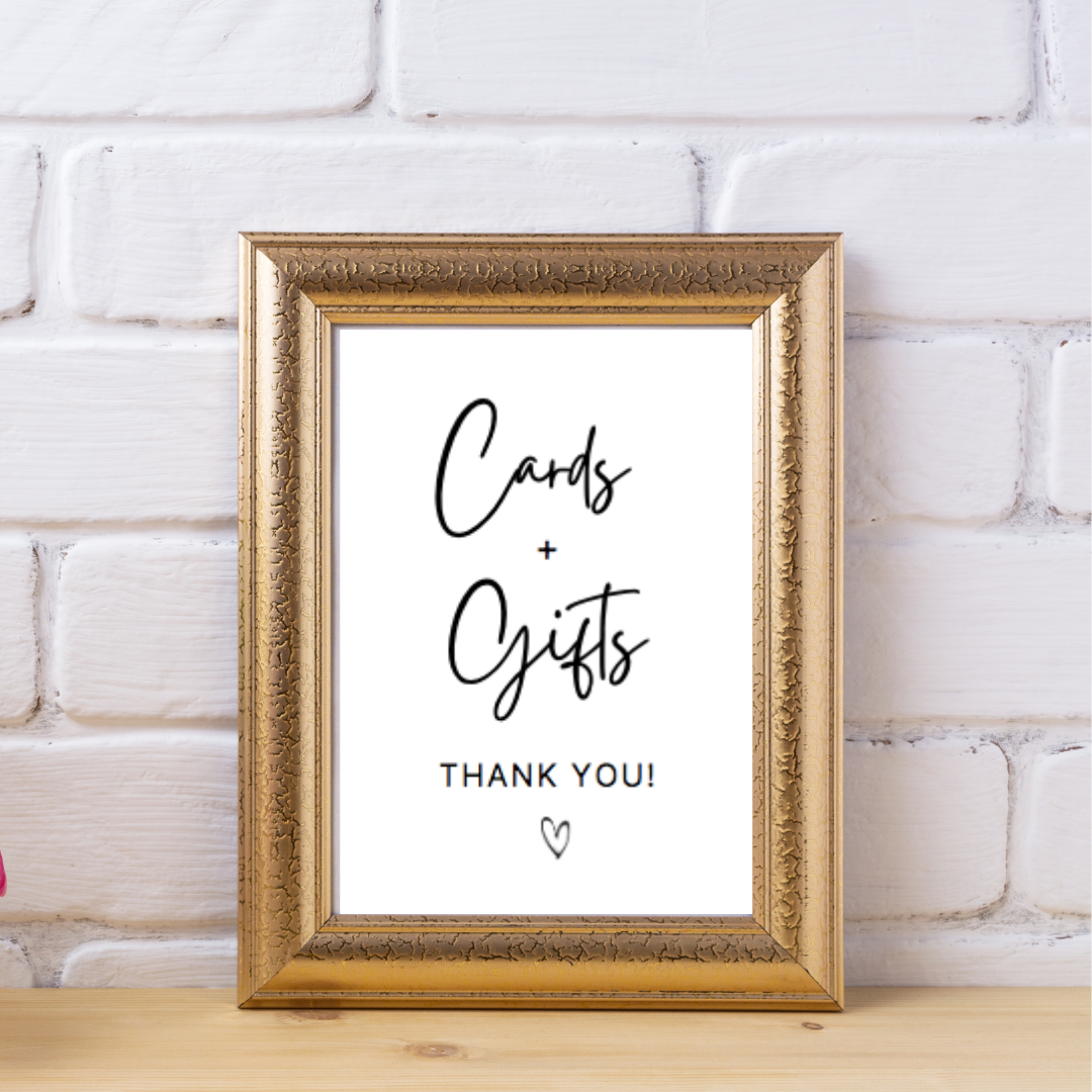 Cards and Gifts Sign for Wedding Printable Bridal Shower 101