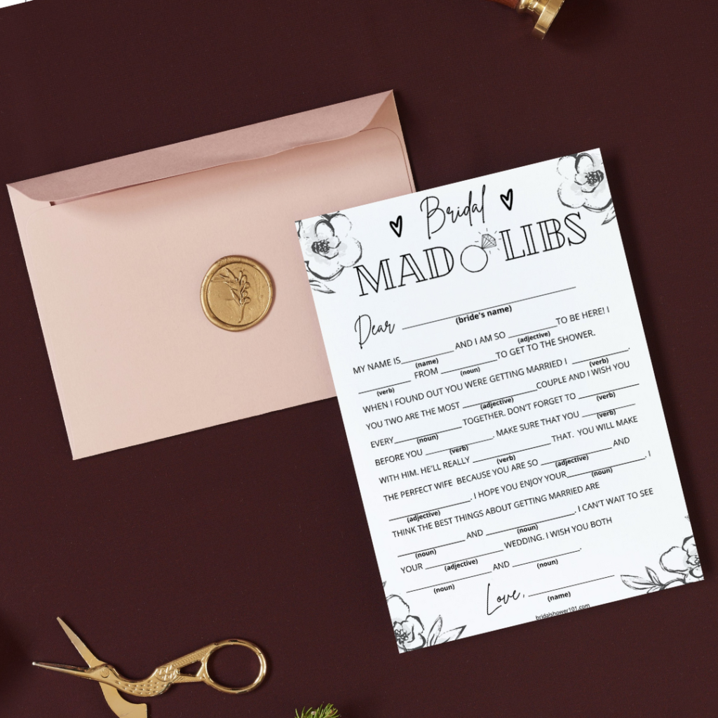 Bridal Mad Libs Printable | Bridal Shower 101