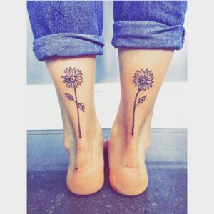 leg sunflower tattoo