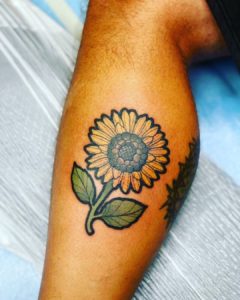 leg sunflower tattoo