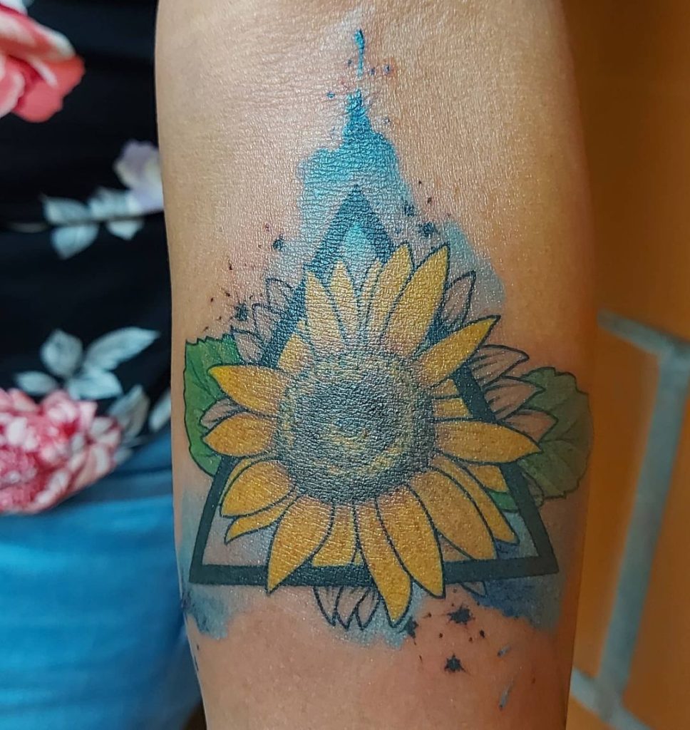 leg sunflower tattoo