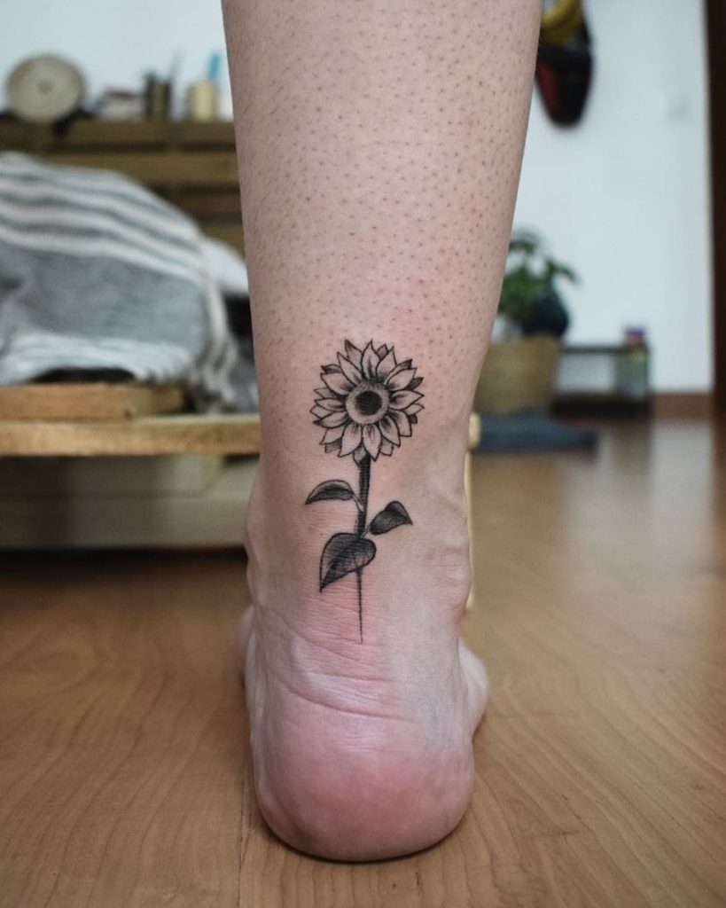 ankle sunflower tattoo