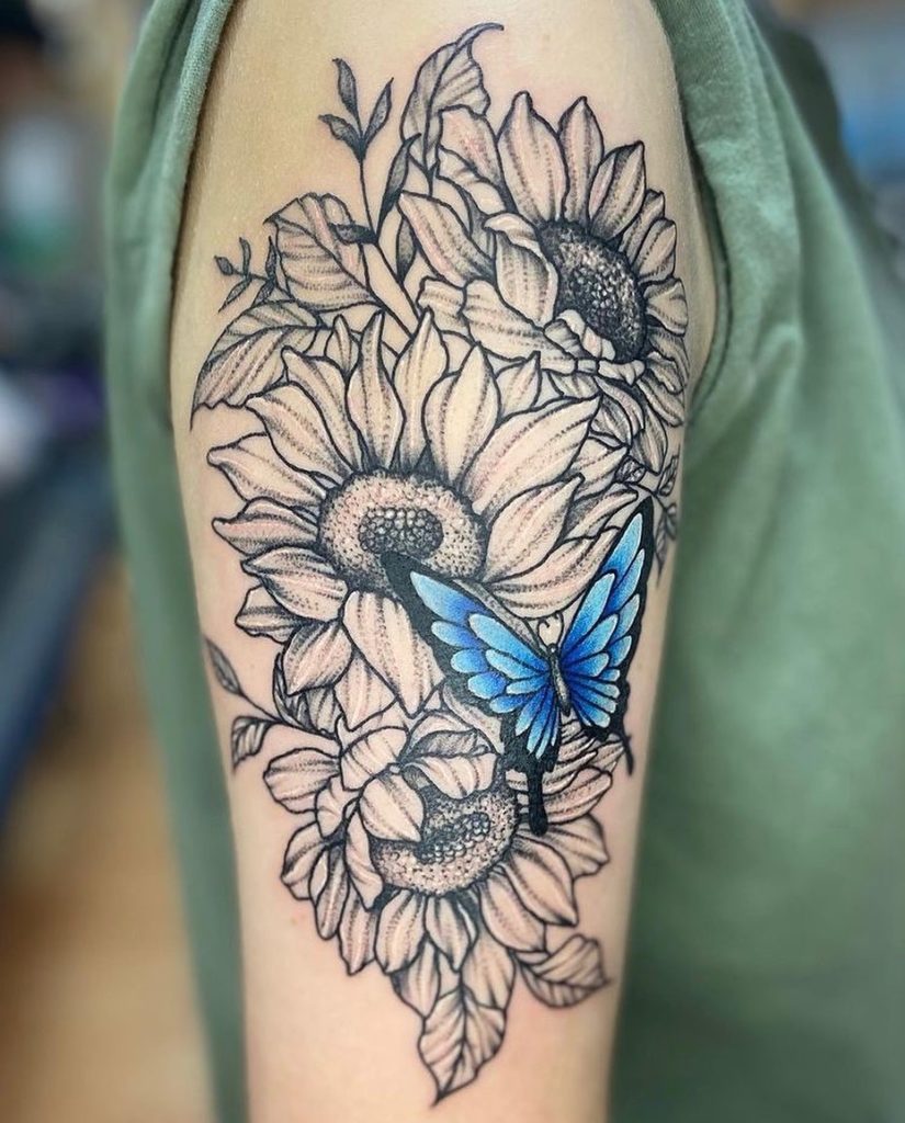 sunflower and butterfly tattoo