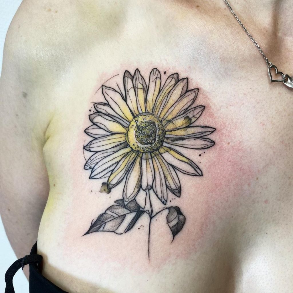 chest sunflower tattoo