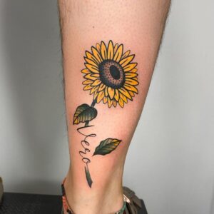 leg sunflower tattoo