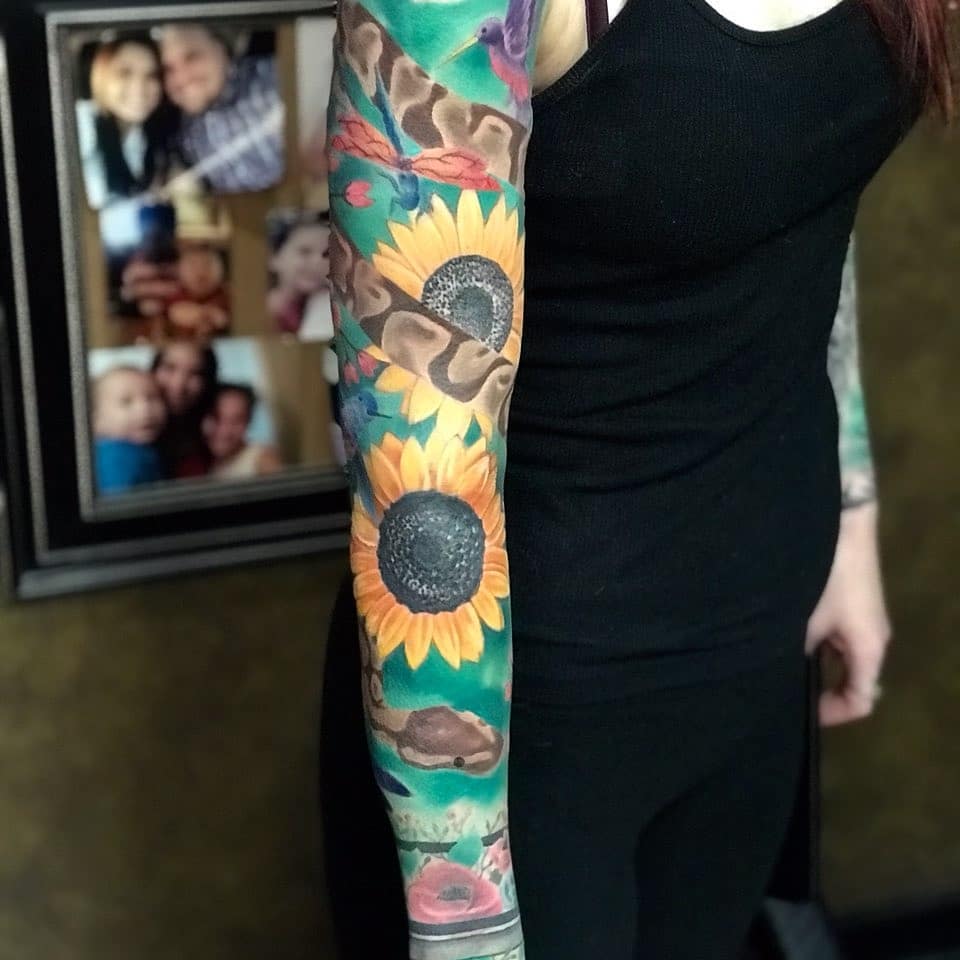 sleeve sunflower tattoo