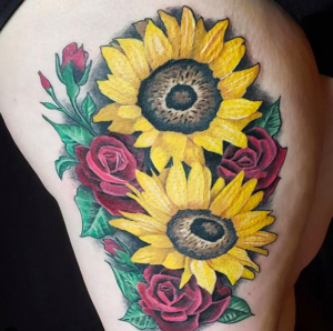 sunflower and rose tattoo
