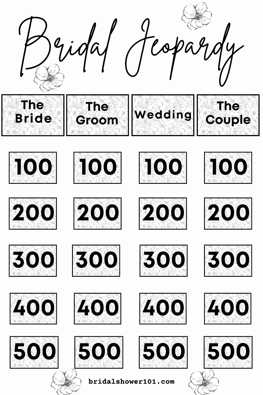 77 Bridal Jeopardy Questions (Free Game Included!) Bridal Shower 101