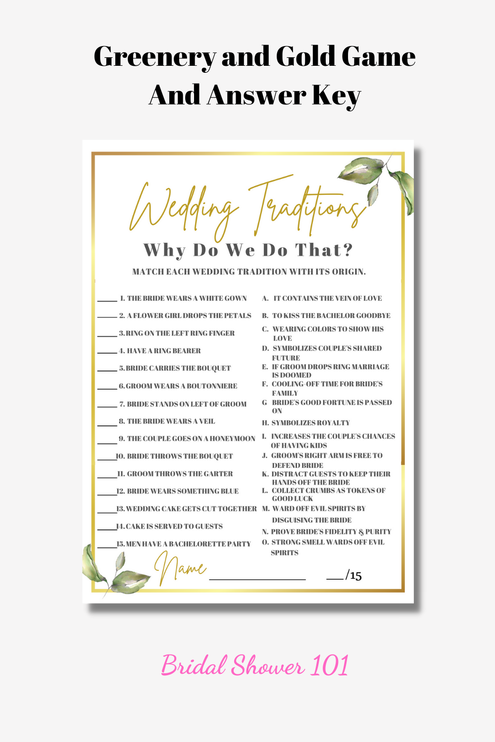 Wedding Traditions Why Do We Do That Game Printable Greenery And Gold