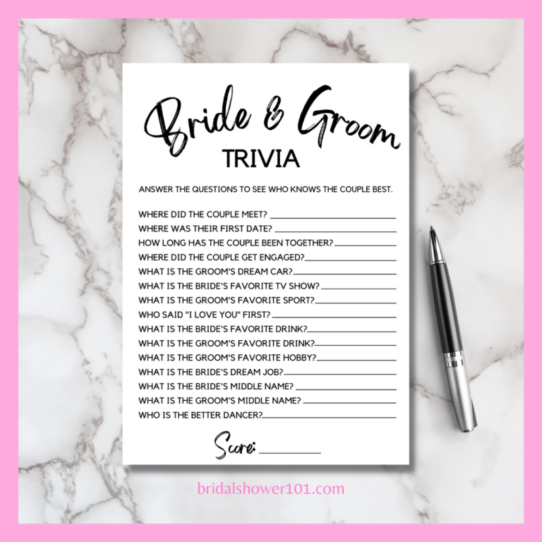Bride and Groom Trivia | Bridal Shower 101