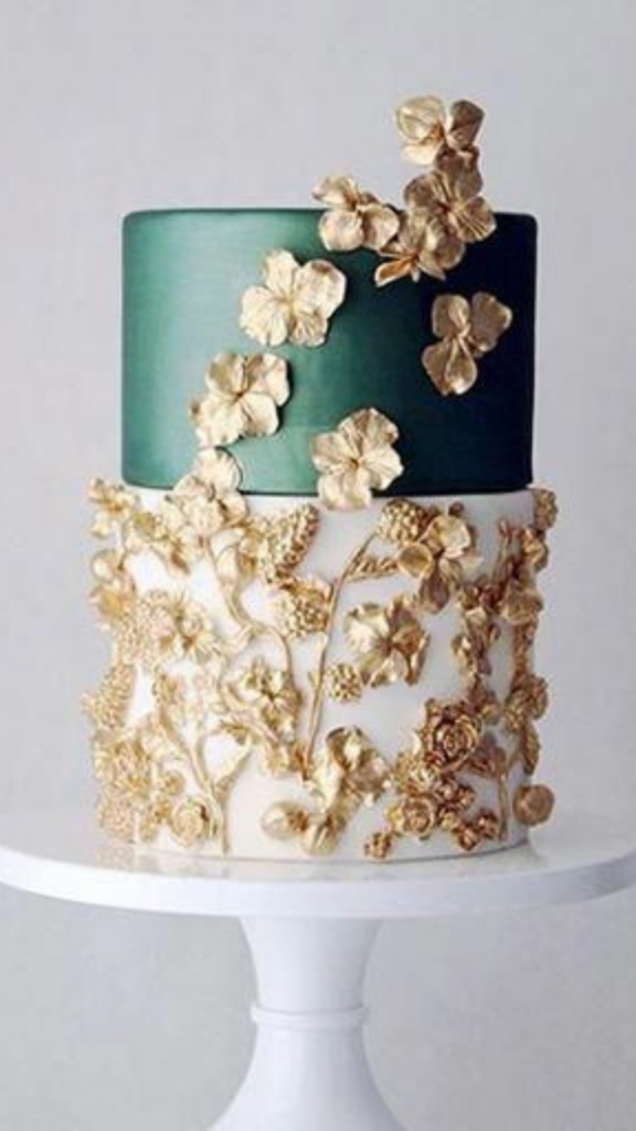 emerald and gold wedding cake