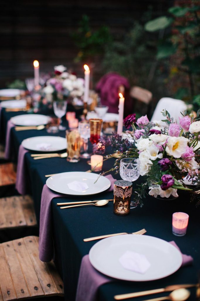 Lavender and Navy Blue Wedding table