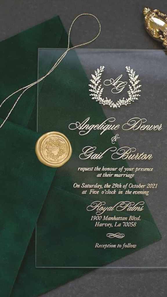 emerald and gold wedding invitations