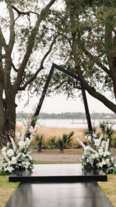 black and white wedding arch