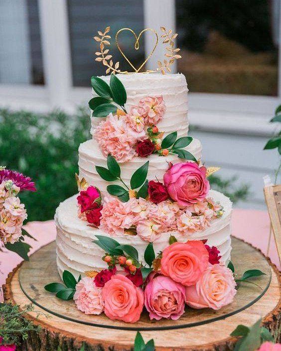 coral wedding cake