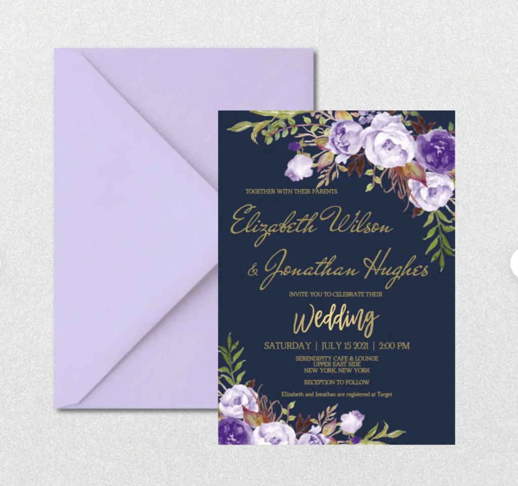 Lavender and Navy Blue Wedding invitations