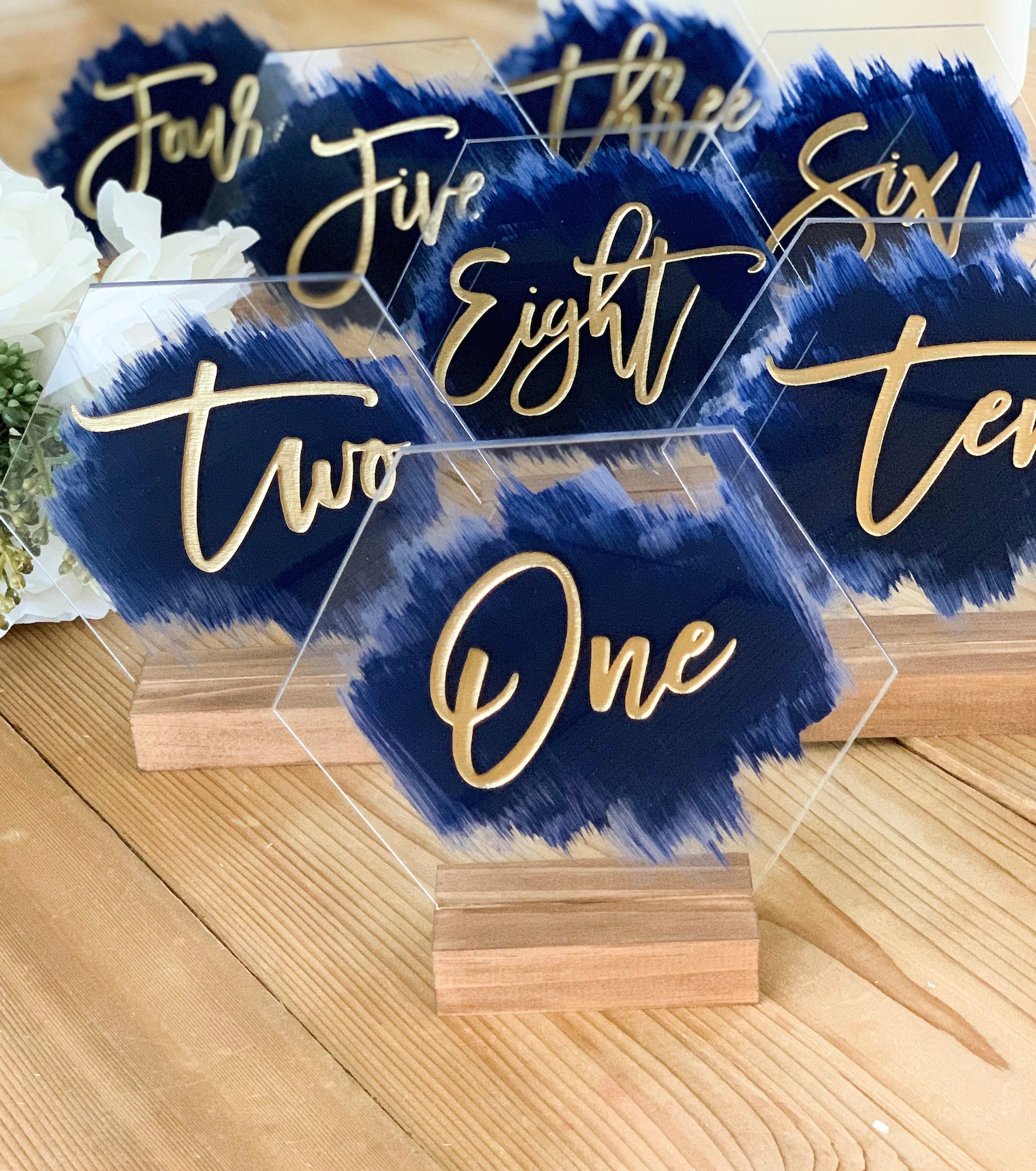Lavender and Navy Blue Wedding table numbers