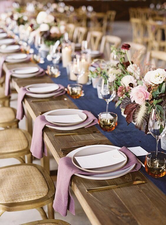 Lavender and Navy Blue Wedding table setting