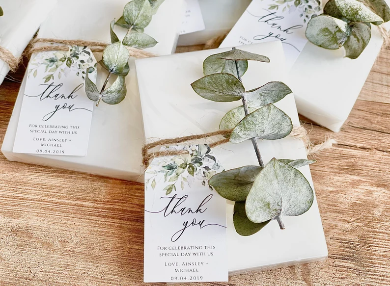 Bridal shower soap favors with greenery