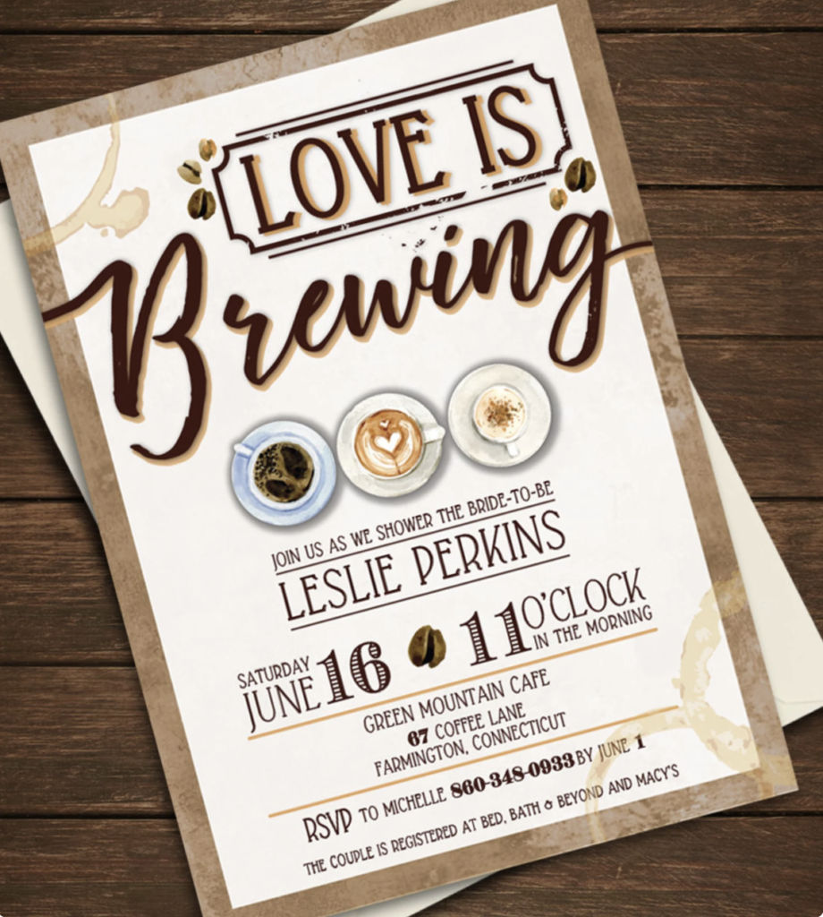 Kaffee-themenorientierte Brautduschen-Einladungen