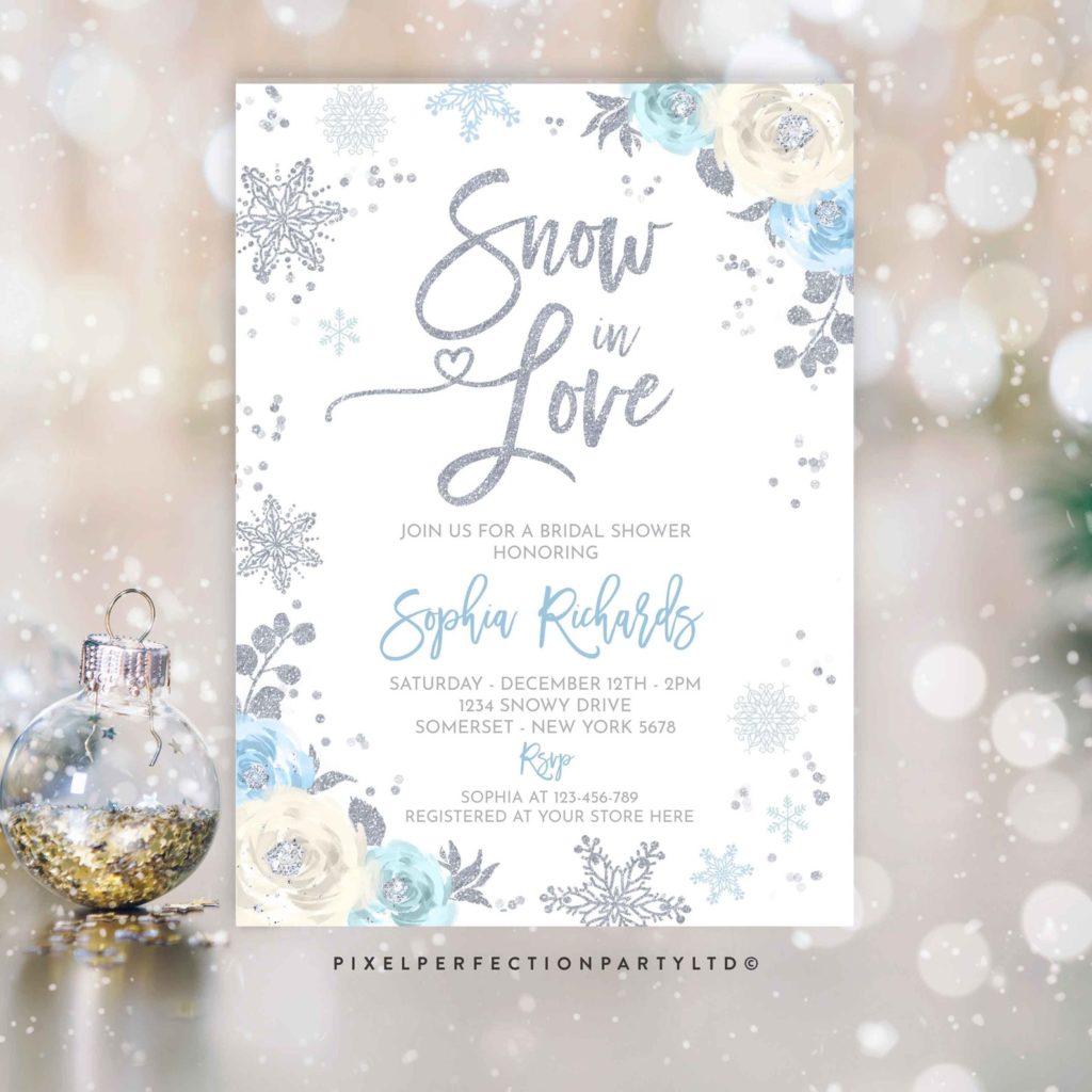 snow in love bridal shower invitations