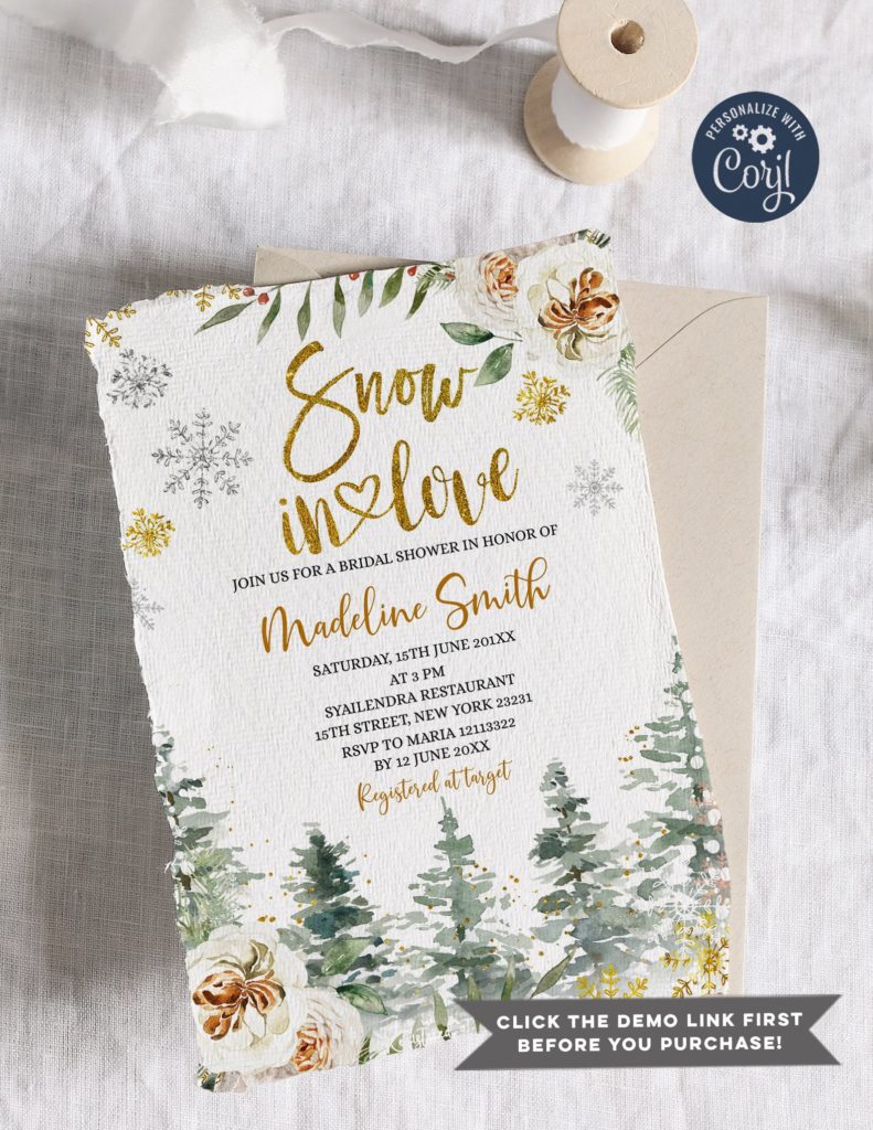 snow in love bridal shower invitations