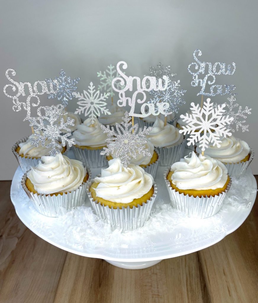 snow in love bridal shower cupcakes