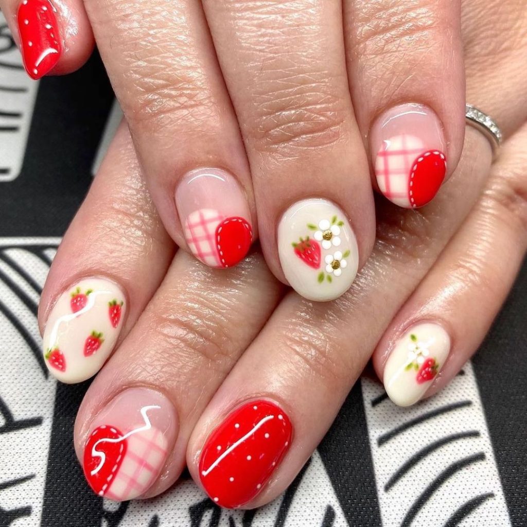 strawberry bachelorette party nails
